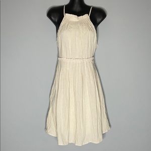 Cream and tan stripped linen dress